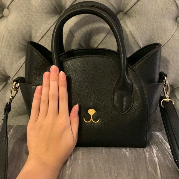 Black cat purse with top handle and adjustable shoulder strap - Picture 5 of 5